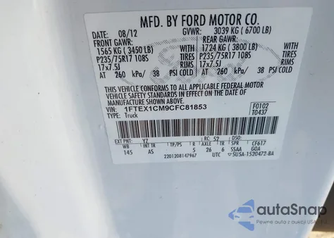 2012 Ford F-150 Xl from USA, damaged, VIN 1FTEX1CM9CFC81853